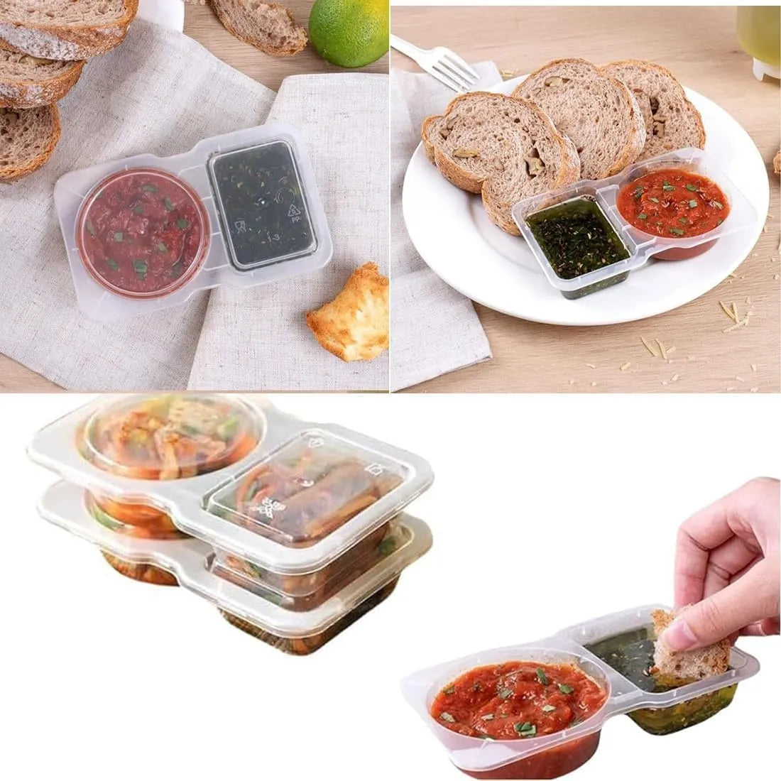 Disposable Dual-Compartment Condiment Containers with Lids