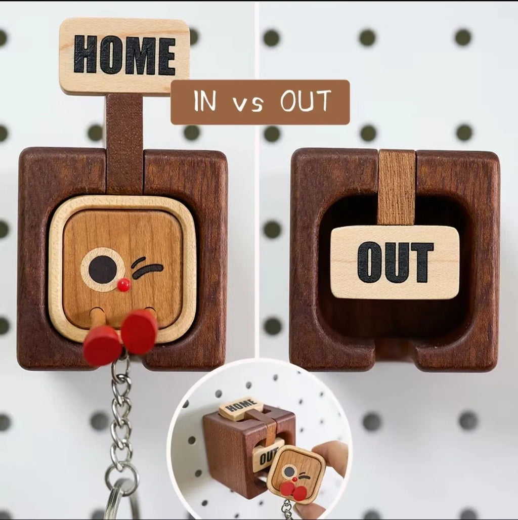 🏡 Home Tag Keychain Set — Solid Wood Key Holder & Wall Mount Hook