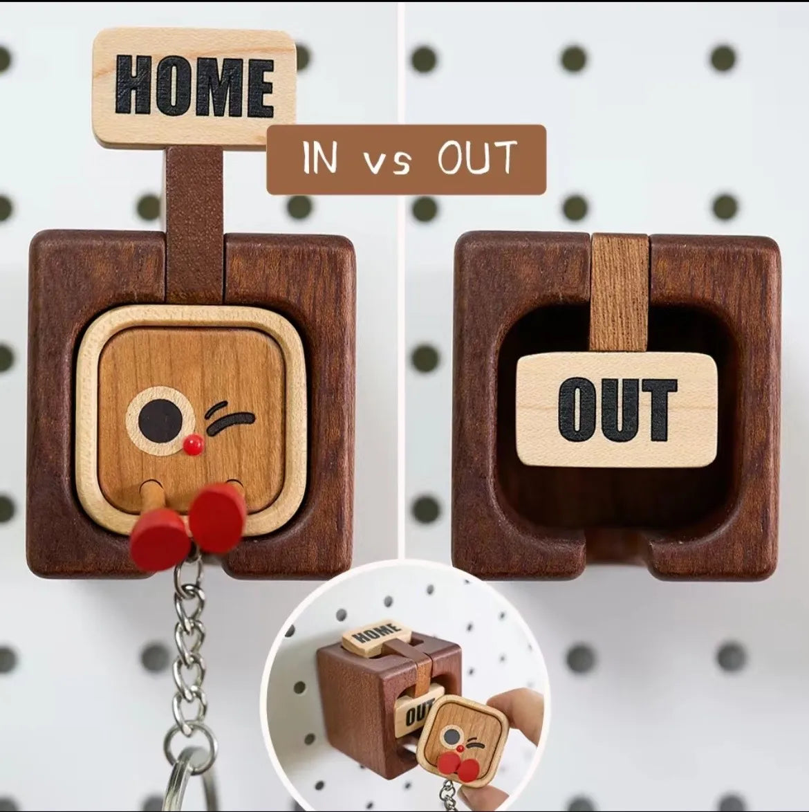 🏡 Home Tag Keychain Set — Solid Wood Key Holder & Wall Mount Hook