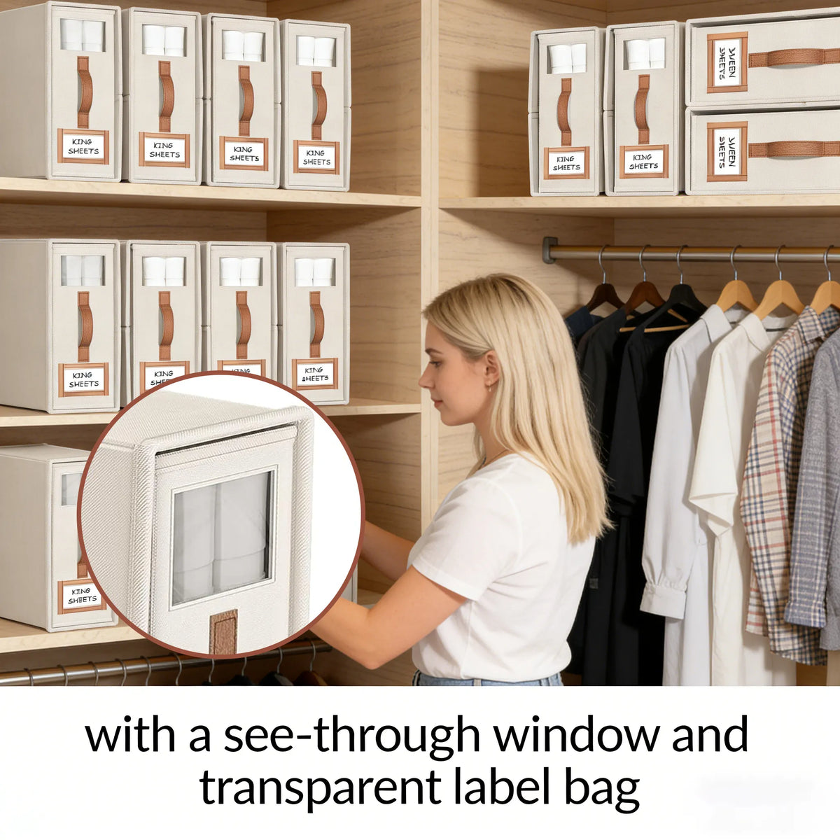 🛏️ Foldable bedding storage box - with a see-through window and transparent label bag