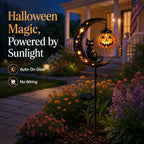 Solar Pumpkin Moon Garden Stake Light with Black Cat