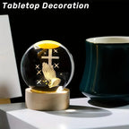 3D Engraved Crystal Ball Night Light | LED Wooden Base with Touch Switch - Perfect Gift Symbolizing Christ’s Presence