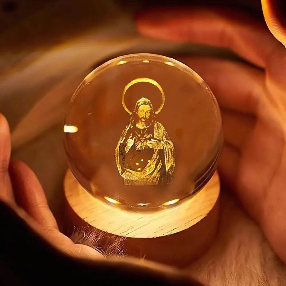 ✝️ Crystal Ball Night Light with Wooden Base