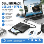 💿 External CD/DVD Drive – USB 3.0 & Type-C Portable Disc Reader/Burner
