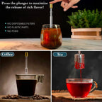 Premium Coffee and Tea Maker - Press the Plunger to Brew Anywhere - 304 Stainless Steel