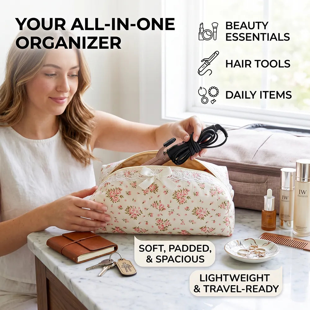 🌸 Quilted Floral Travel Organizer Bag