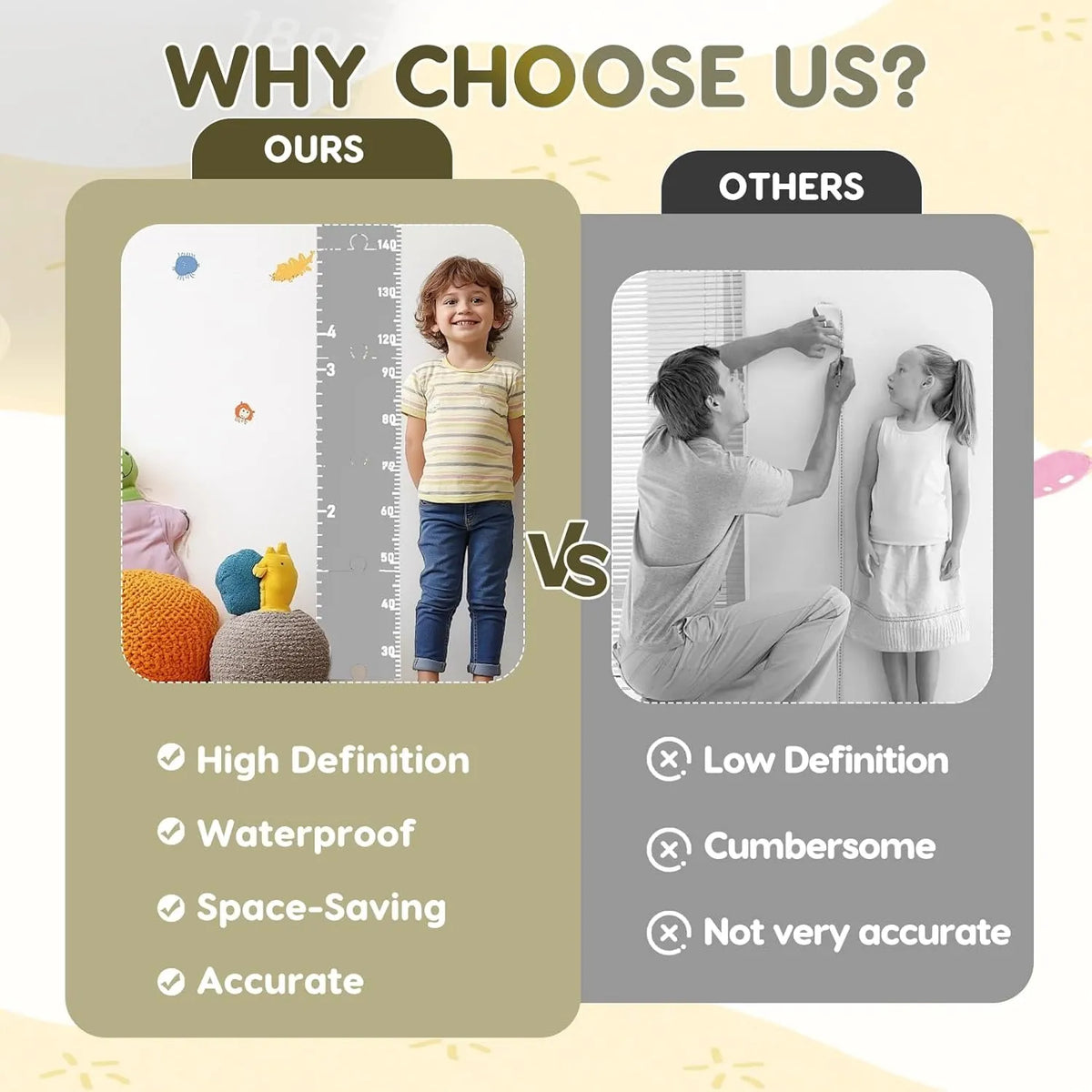 Wall-Mounted Height Measurement Chart with Mirror & Stickers – Track Your Child’s Growth in Style!