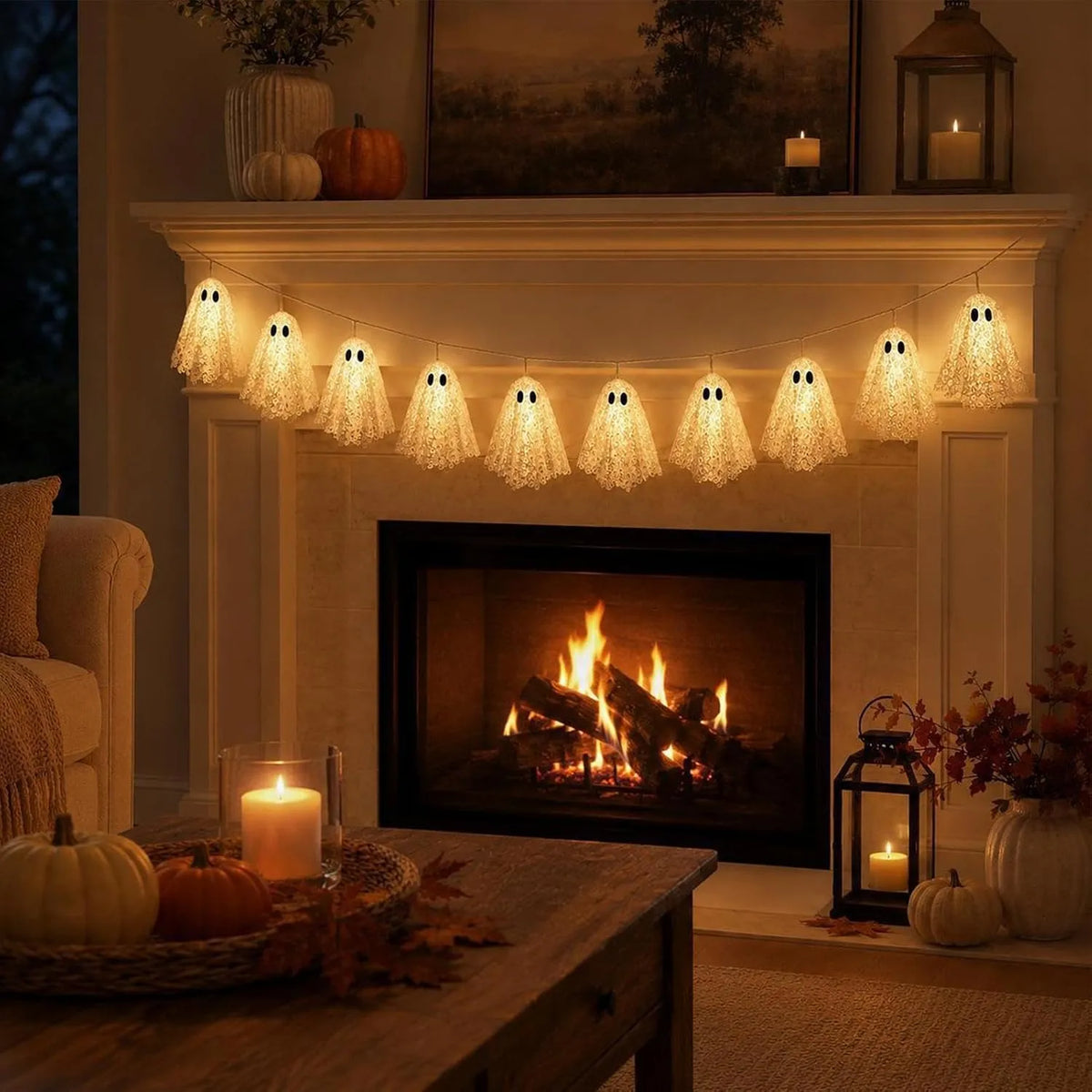 10-Piece Warm White Lace Ghost Garland Lights