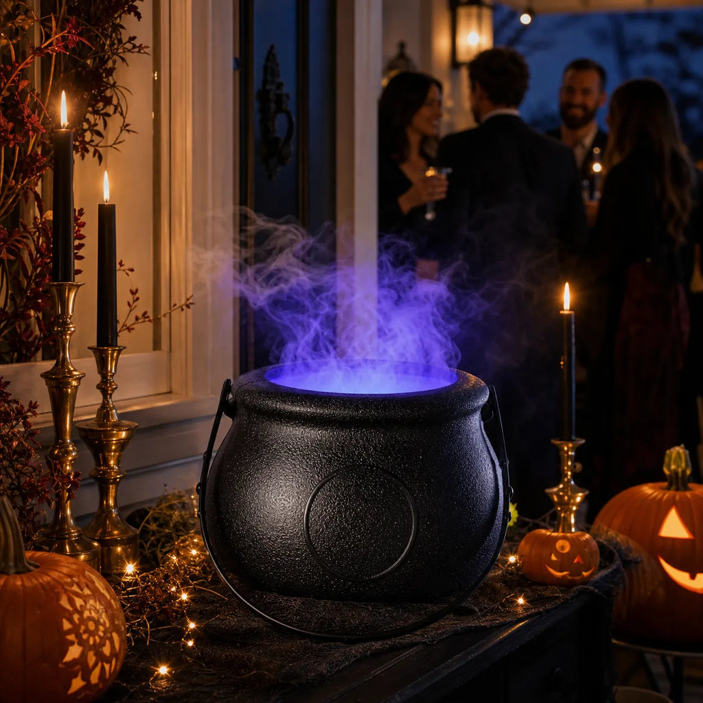 Halloween Witch Cauldron Fog Maker with Color-Changing LED Mist