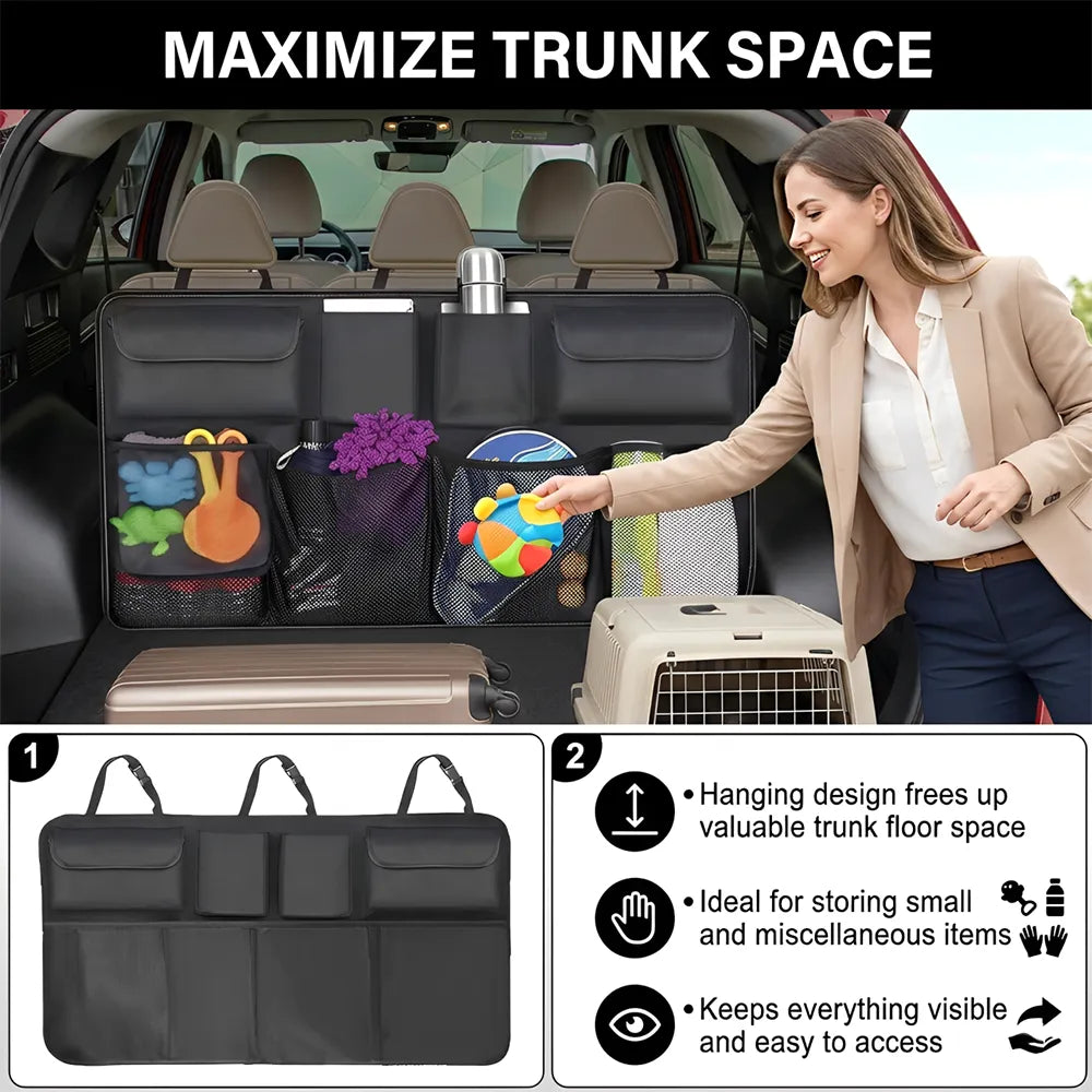 🚗📦Car Trunk Organizer – Hanging Storage with 8 Pockets for SUVs & Trucks