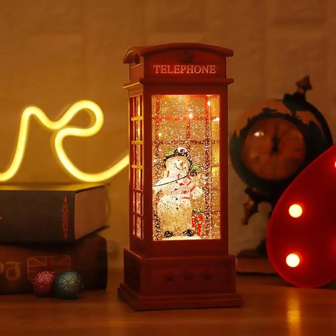 Christmas tree snow globe - glittering winter snow phone booth