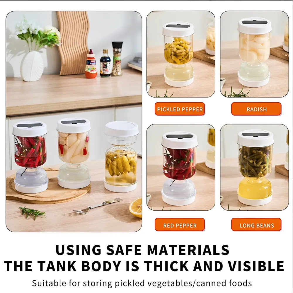 🥗Hourglass Pickle Jar with Built-In Fork – Juice Separation Storage Container