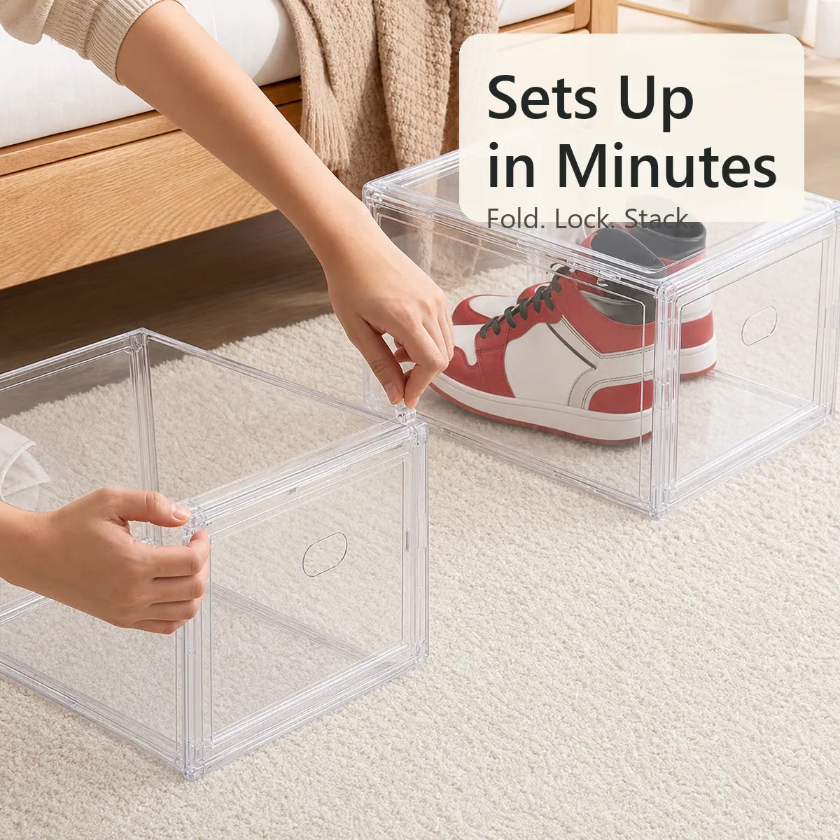 Foldable shoe box setup sequence