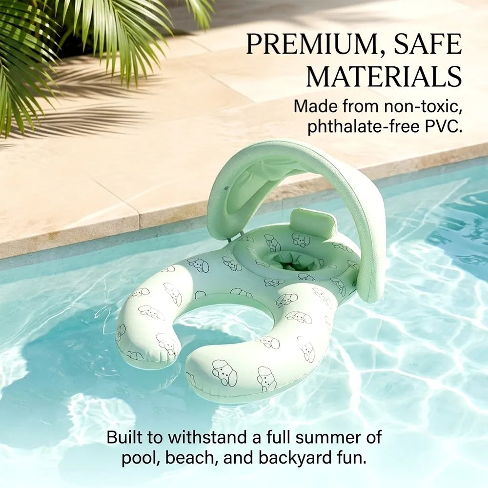 🌞 Infant Seat with Canopy | Inflatable Baby Pool Float with Soft Leg Support and Headrest