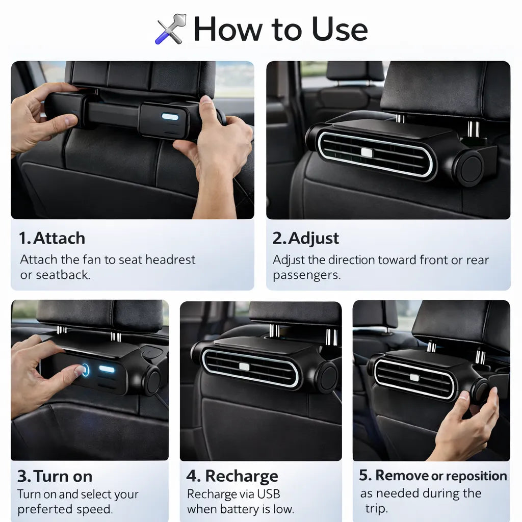 Universal Cordless Car Seat Cooling Fan (For Front or Back Seat Cooling)🌬️🚗