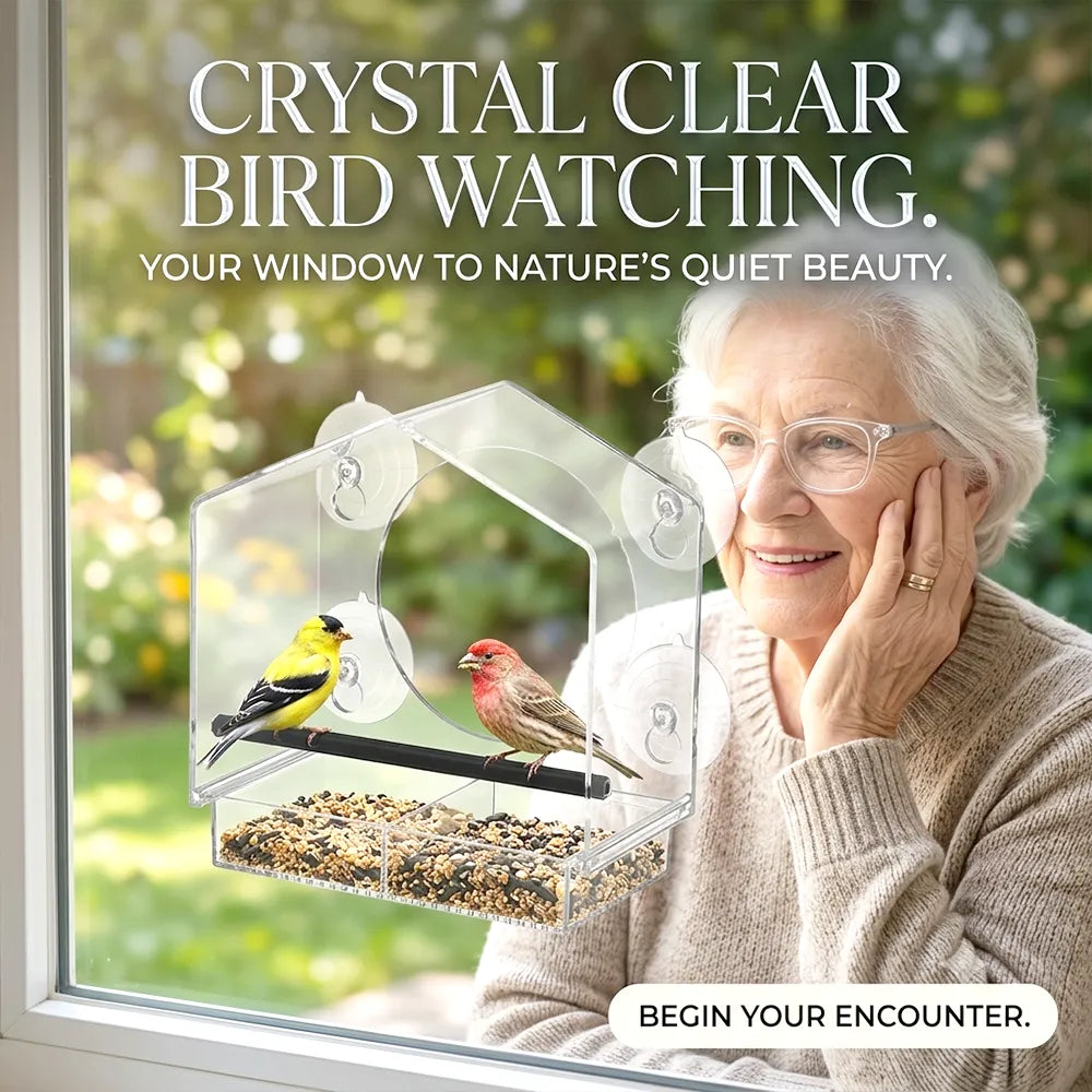 🐦 Acrylic Window Bird Feeder – Clear Bird House with Strong Suction Cups & Removable Seed Tray