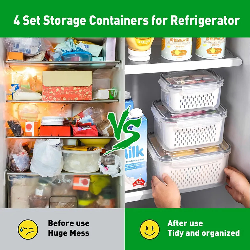 🥬 Fruit & Vegetable Storage Containers with Drain Baskets