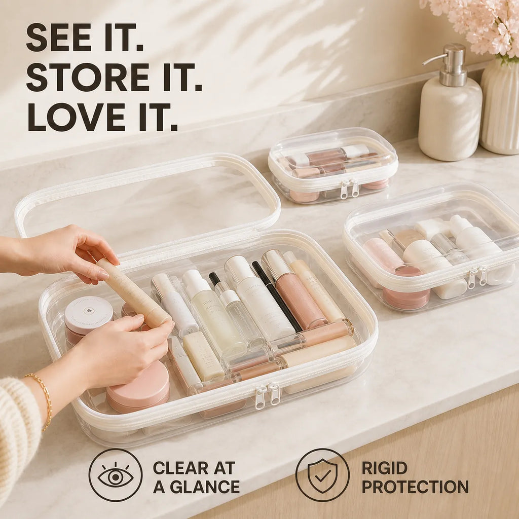 Clear Hard-Shell Zip Organizer Set