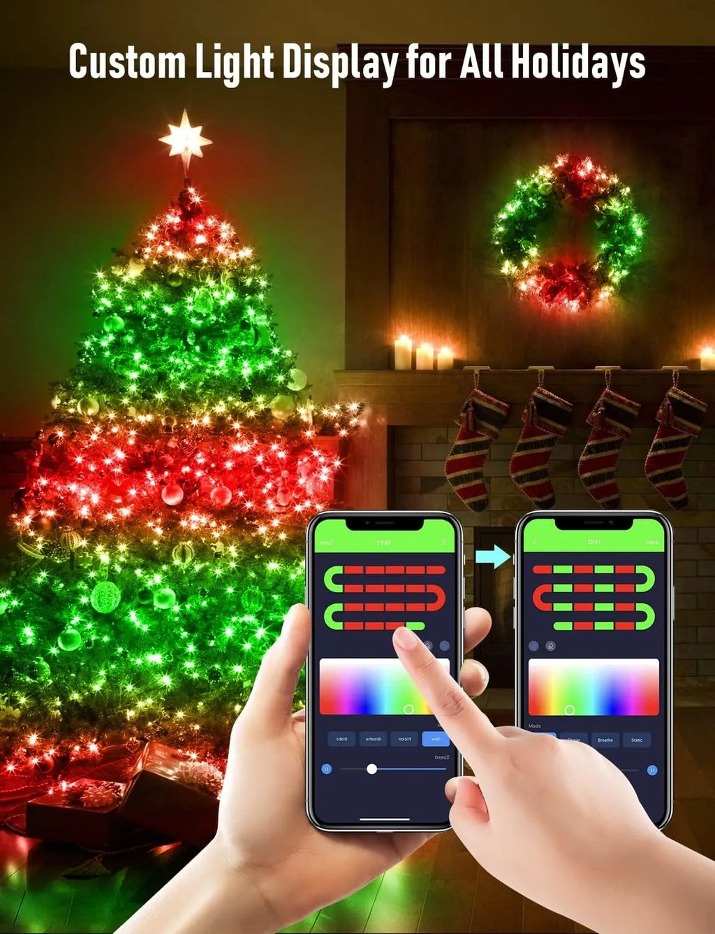 🎄 Bluetooth App-Controlled RGB Christmas Lights – Music Sync, Timer & Smart Color Effects