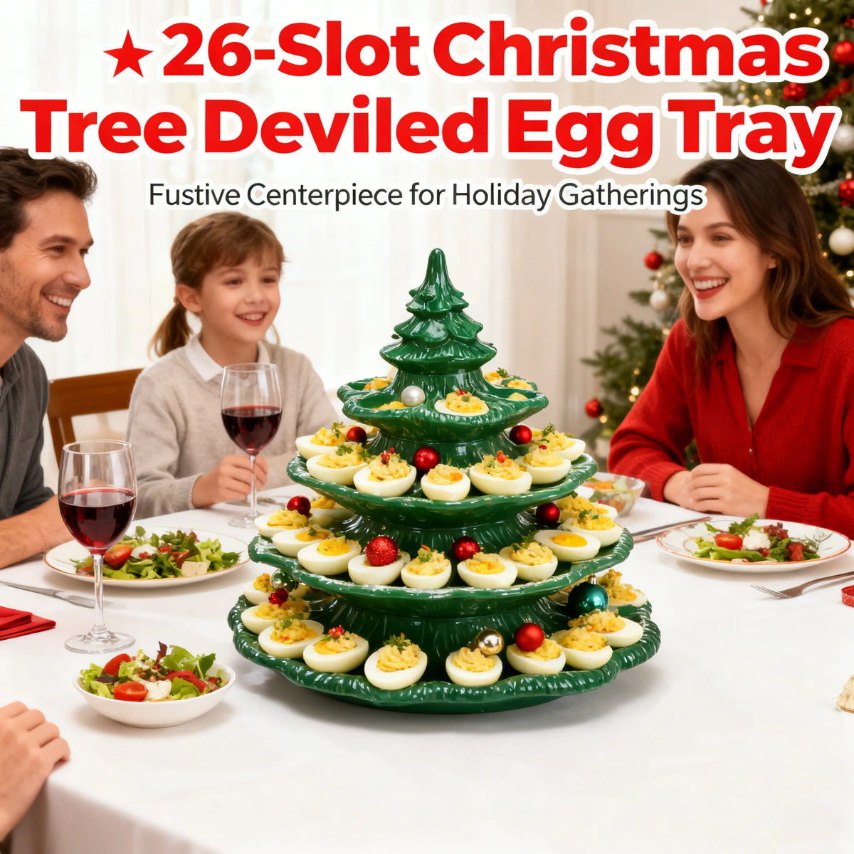 🎄 4-Tier Christmas Tree Shaped Deviled Egg Tray – Holds 26 Slots, Stackable Ceramic Serving Platter 🎄