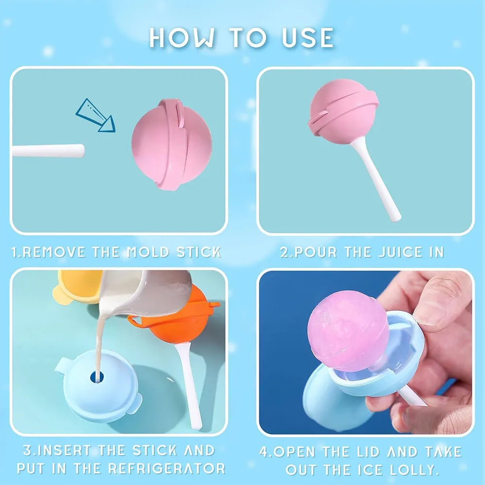 🍭 Silicone Lollipop Ice Cream Mold Set – DIY Reusable Popsicle Maker