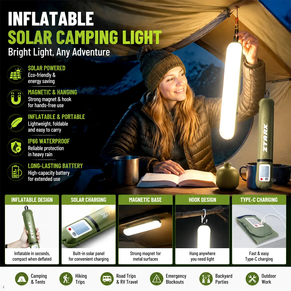 💡 Inflatable Solar Camping Light – 60cm Portable Tent Lantern