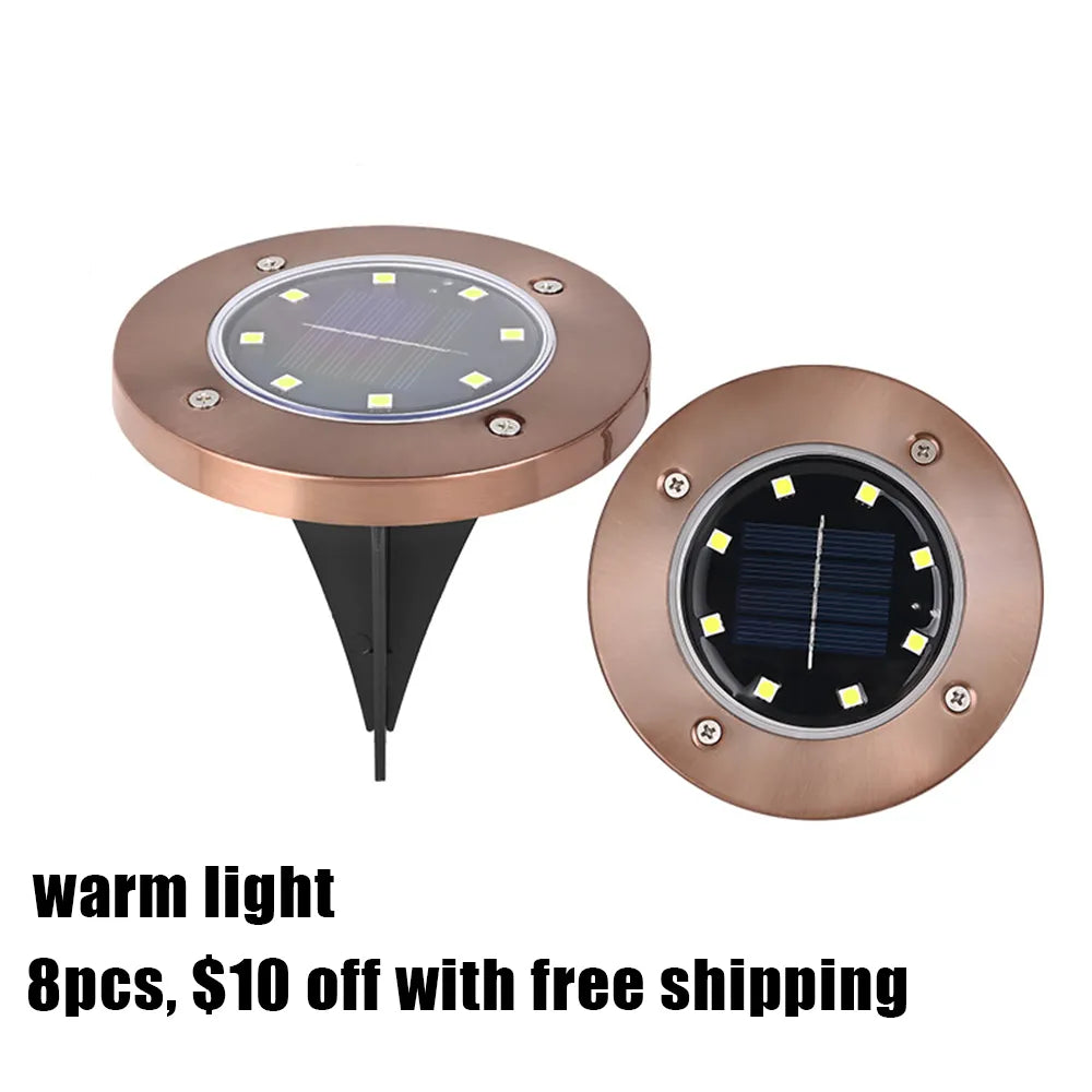 🌙 Solar Ground Lights – 8 LED Outdoor Disk Lights