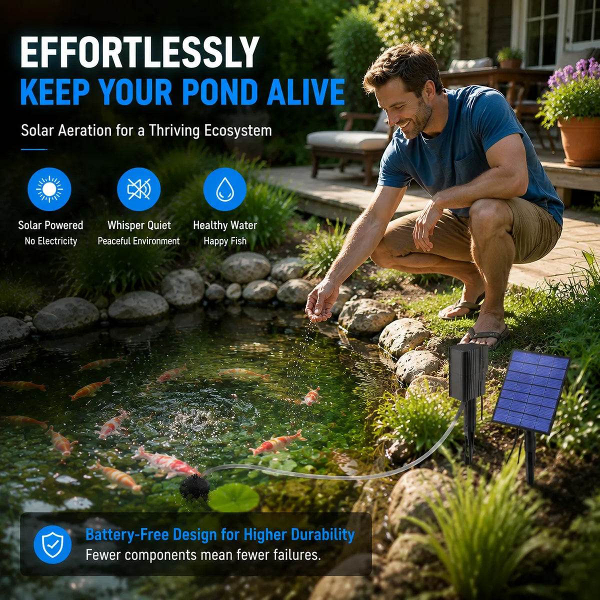 ☀️ Solar Powered Pond Aerator Pump (2.5W Direct Drive)