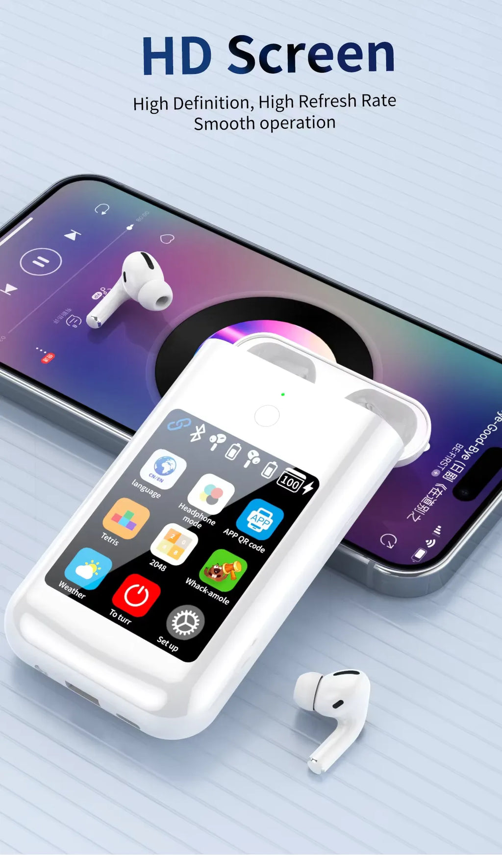 Wireless Earbuds with 2.8" Touchscreen & Power Bank – Music, Power & Entertainment in One