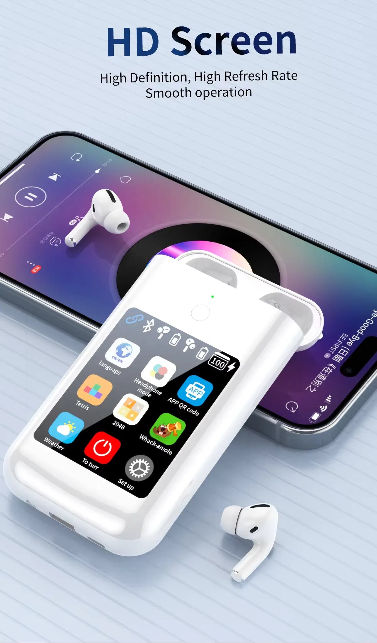 Wireless Earbuds with 2.8" Touchscreen & Power Bank – Music, Power & Entertainment in One