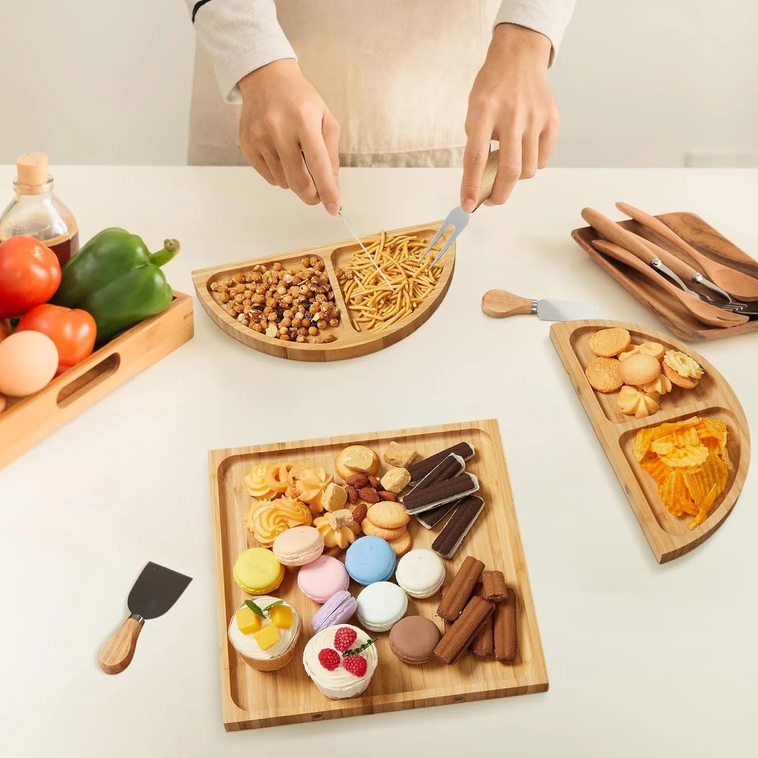 🍷 Large Bamboo Charcuterie Board Set - 3-Piece Round Wooden Cheese Tray for Cheese, Crackers, and Snacks