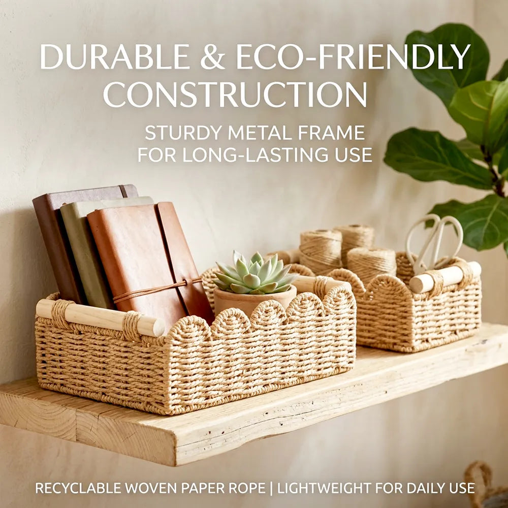 🌿Scalloped Wicker Storage Basket Set – Decorative Toilet Paper & Shelf Organizer