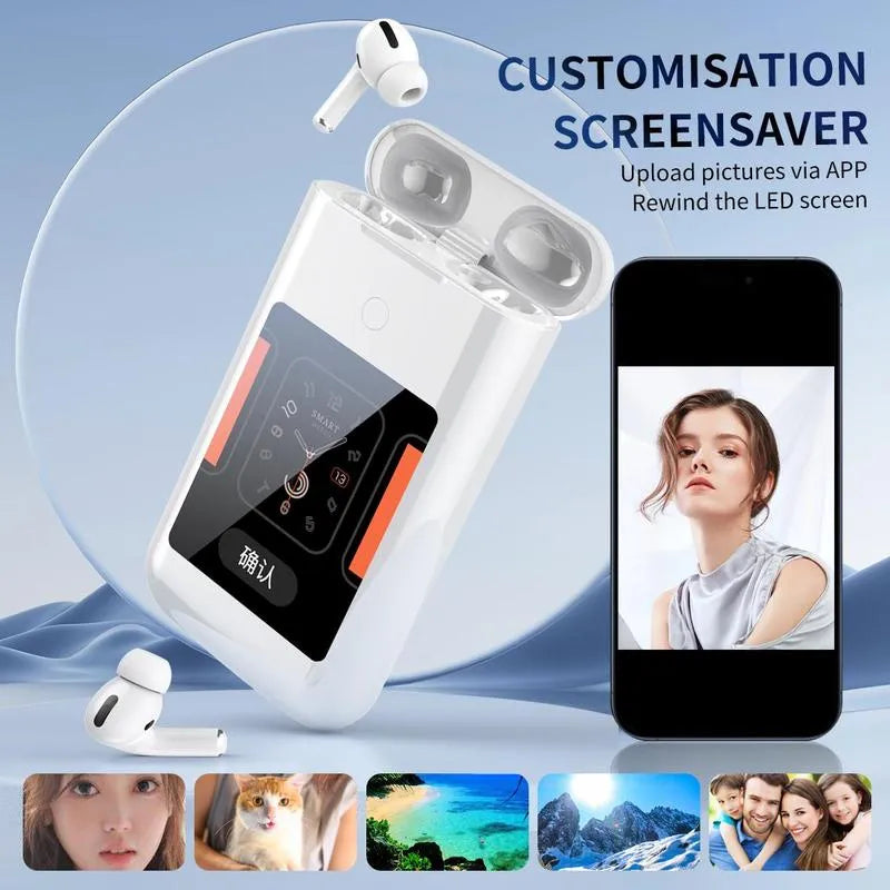 Wireless Earbuds with 2.8" Touchscreen & Power Bank – Music, Power & Entertainment in One