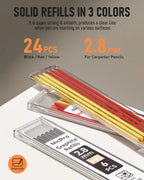 Heavy-Duty Carpenter Pencil with 21 Refill Leads & Built-In Sharpener – Ideal for Precision Marking in Woodworking, Metal, Concrete, and More