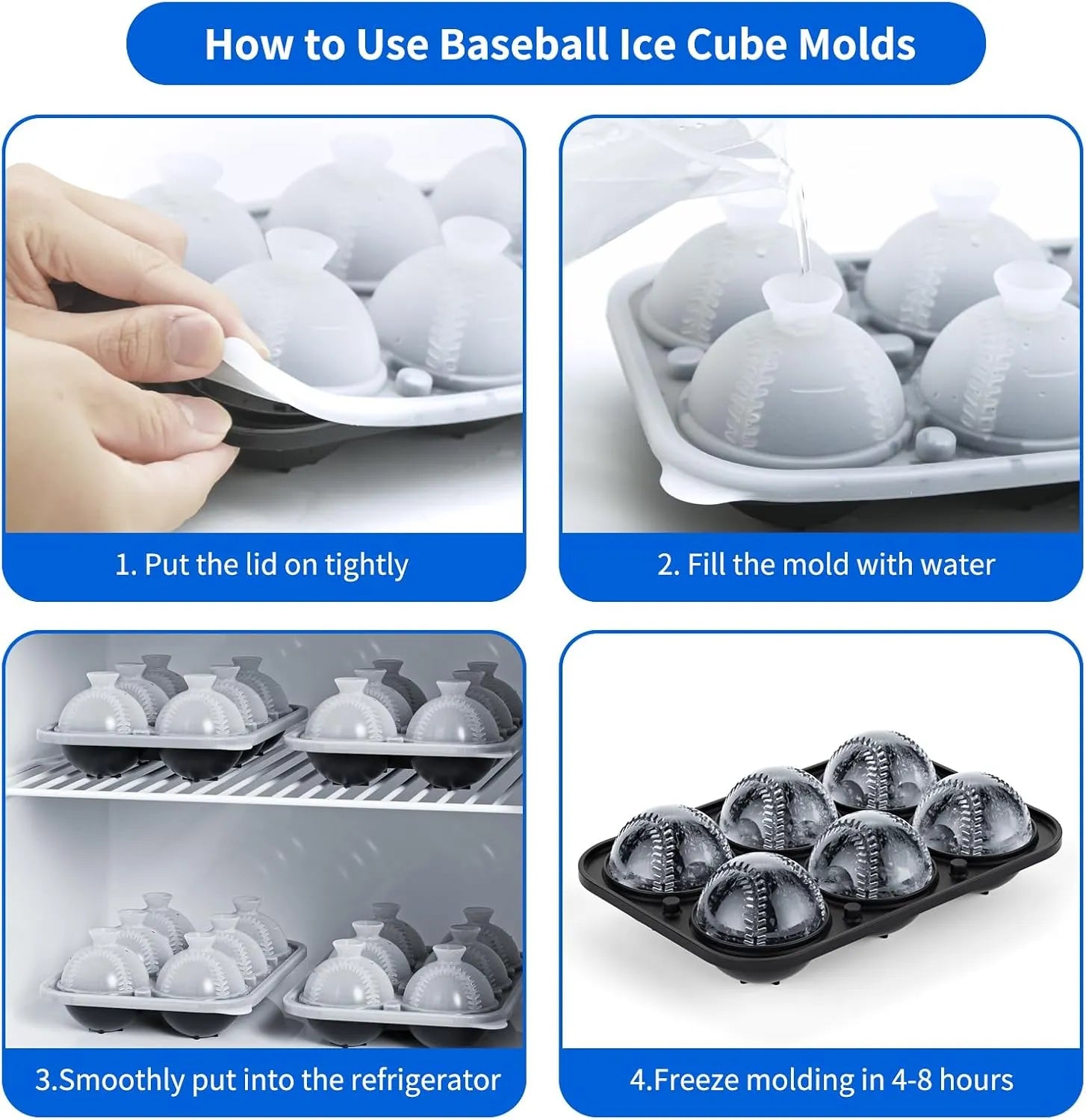 Baseball Ice Ball Mold – 6-Cavity Silicone Tray
