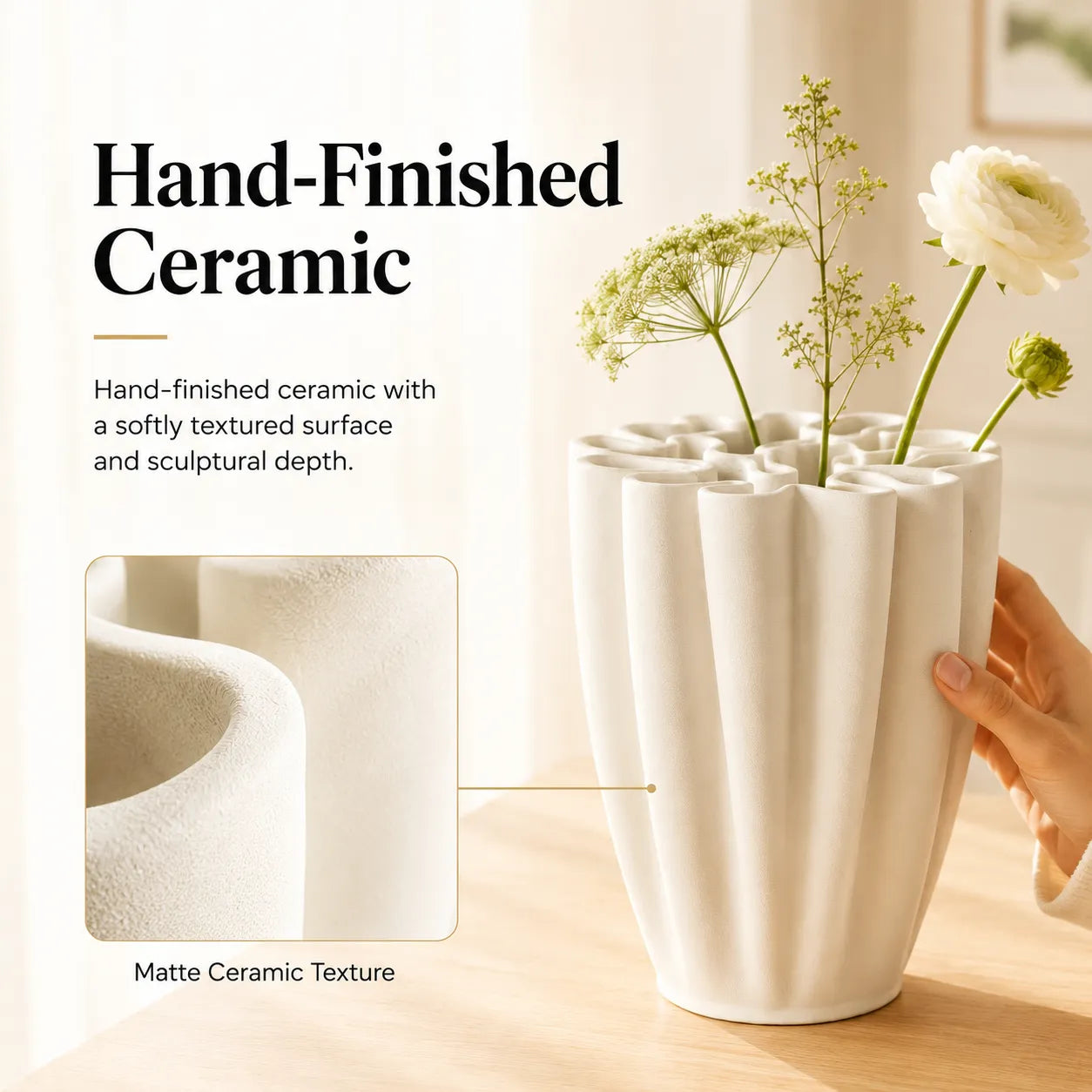 🌸Hand-Fired Ceramic Vase – Sculptural Maze-Top Flower Holder with Organic Texture