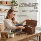 🧺 Handmade Rattan Cable Management Box