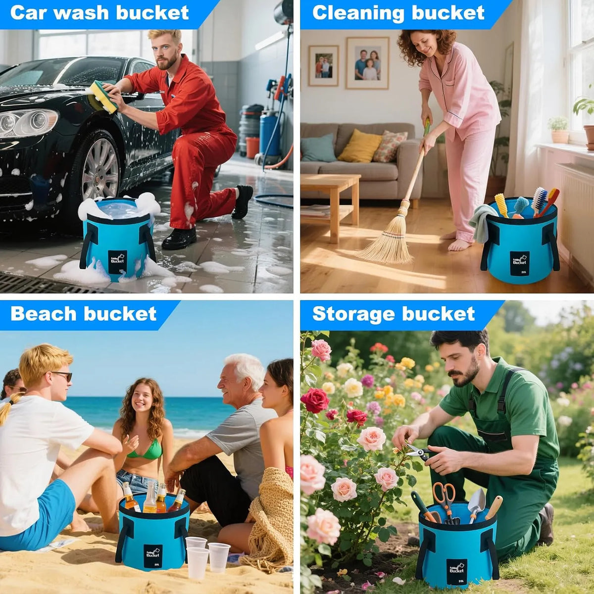 Pack-Flat Outdoor Collapsible Bucket