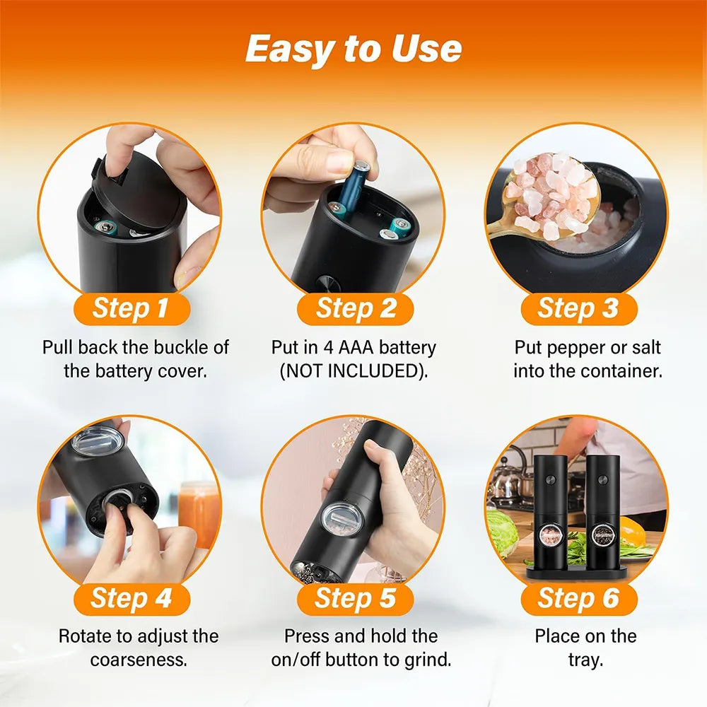 ⚡Electric Salt & Pepper Grinder Set – 2 Pack Automatic Spice Mills  🎈