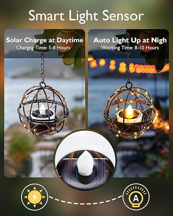 🌙 Solar Hanging Tea Light Lanterns – Add Sparkle to Your Evenings