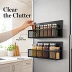 Magnetic Refrigerator Storage Rack Set – 2 Large Black Baskets