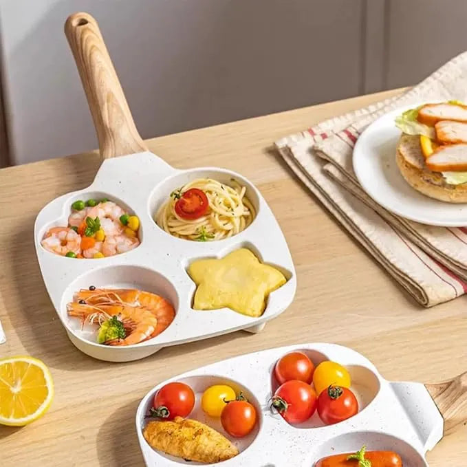 🍳 4-Hole Non-Stick Egg Frying Pan with Wooden Handle