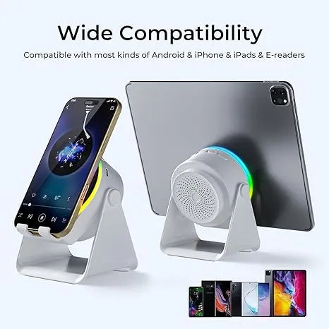 🔊 2-in-1 Wireless Induction Speaker & Adjustable Phone Stand with RGB Ambient Light