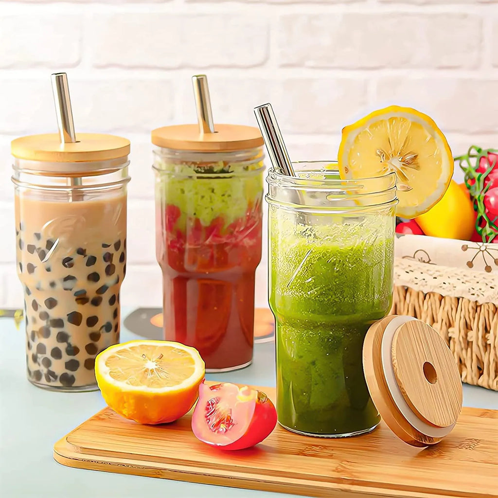 Premium Mason Glass Cup with Straw