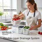 🥗 3-Compartment Refrigerator Crisper Container with Lid & Drain Basket
