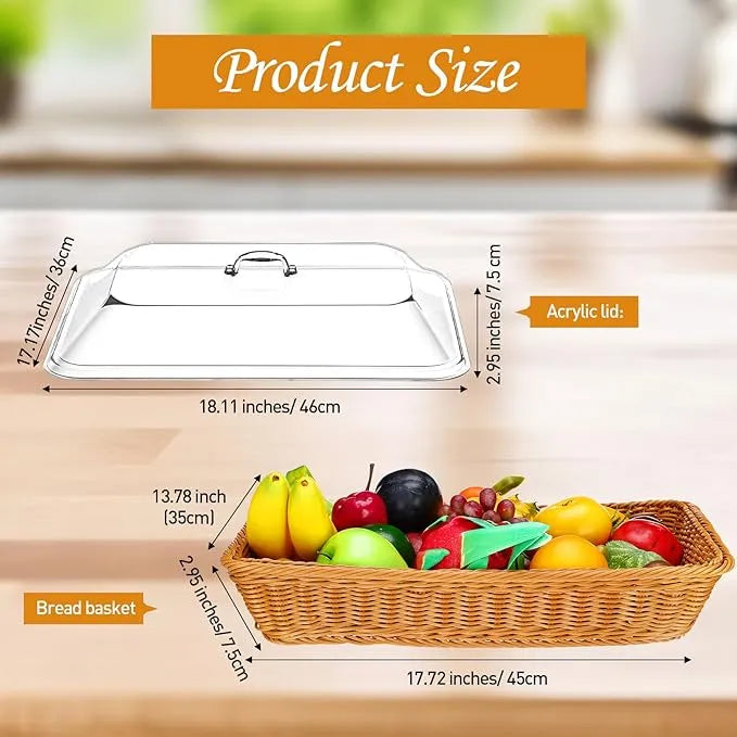 ✅ Large Handwoven Rattan-Style Bread Basket with Clear Acrylic Lid