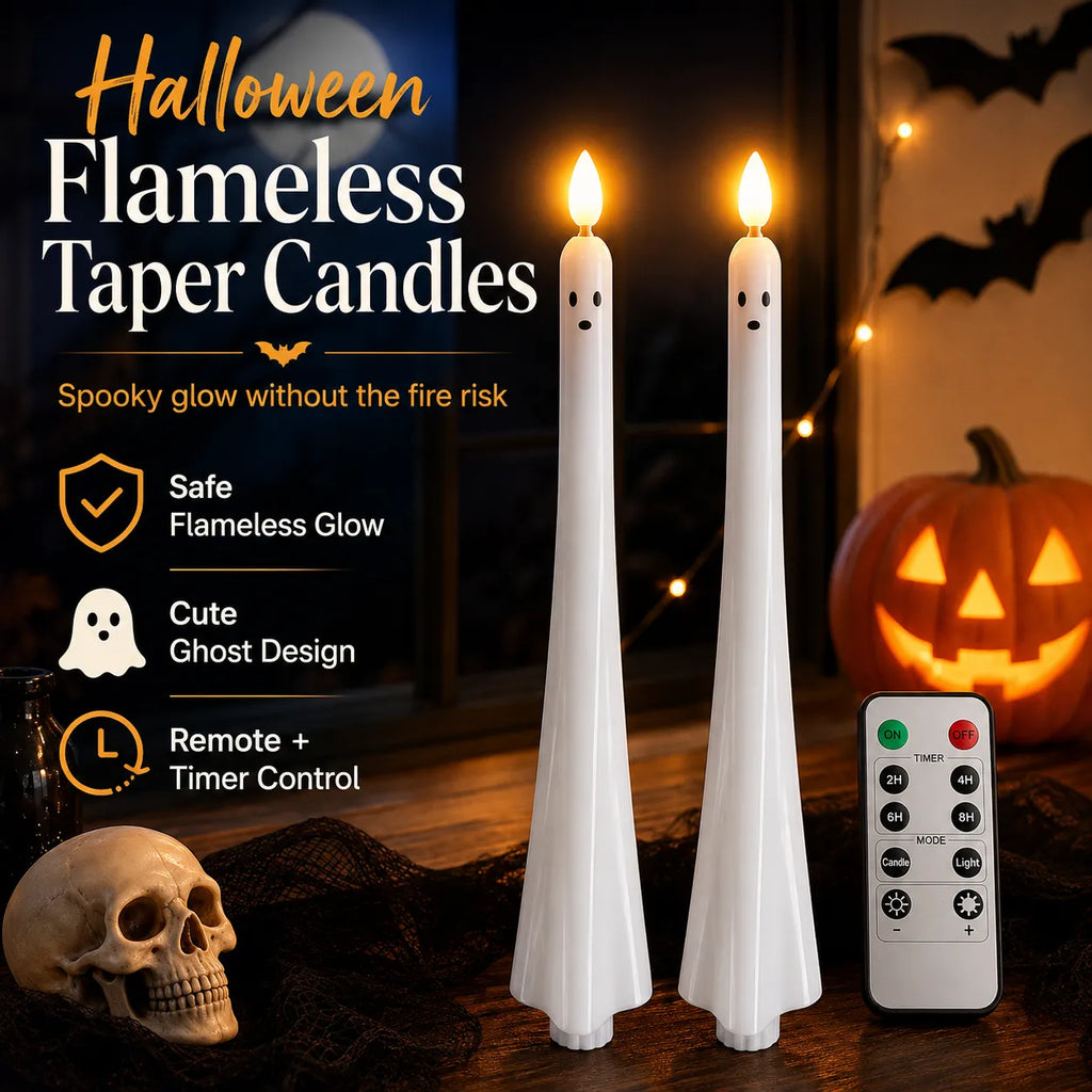 Flameless Ghost Taper Candles with Remote & Timer