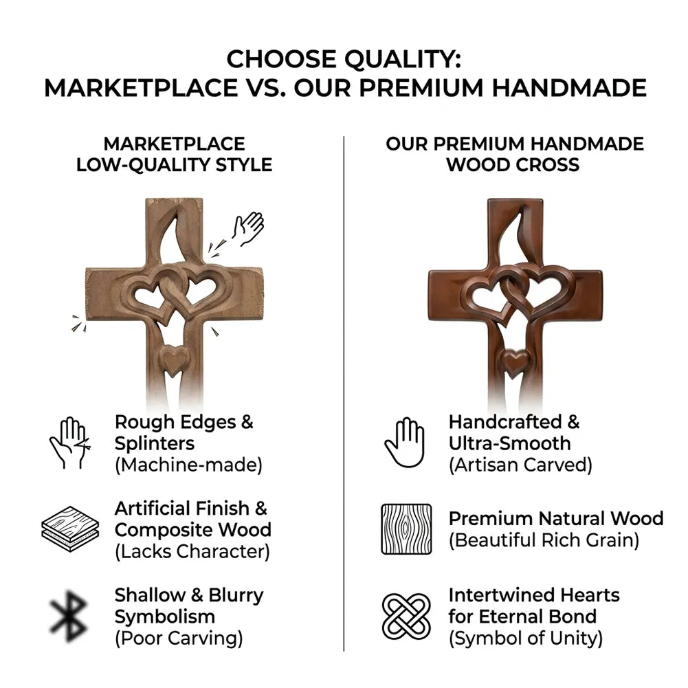 ✝️ Handmade Wooden Double-Heart Cross Wall Decor
