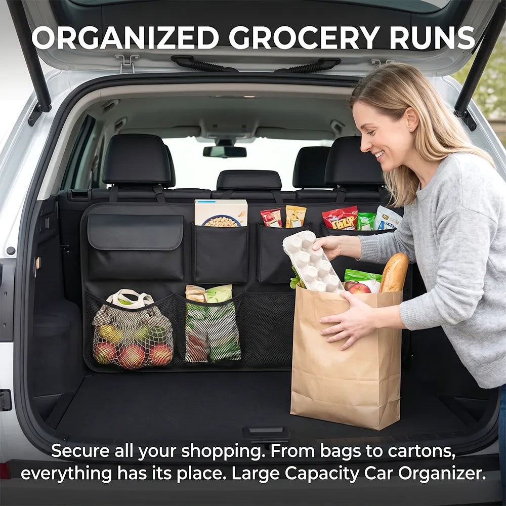 🚗📦Car Trunk Organizer – Hanging Storage with 8 Pockets for SUVs & Trucks