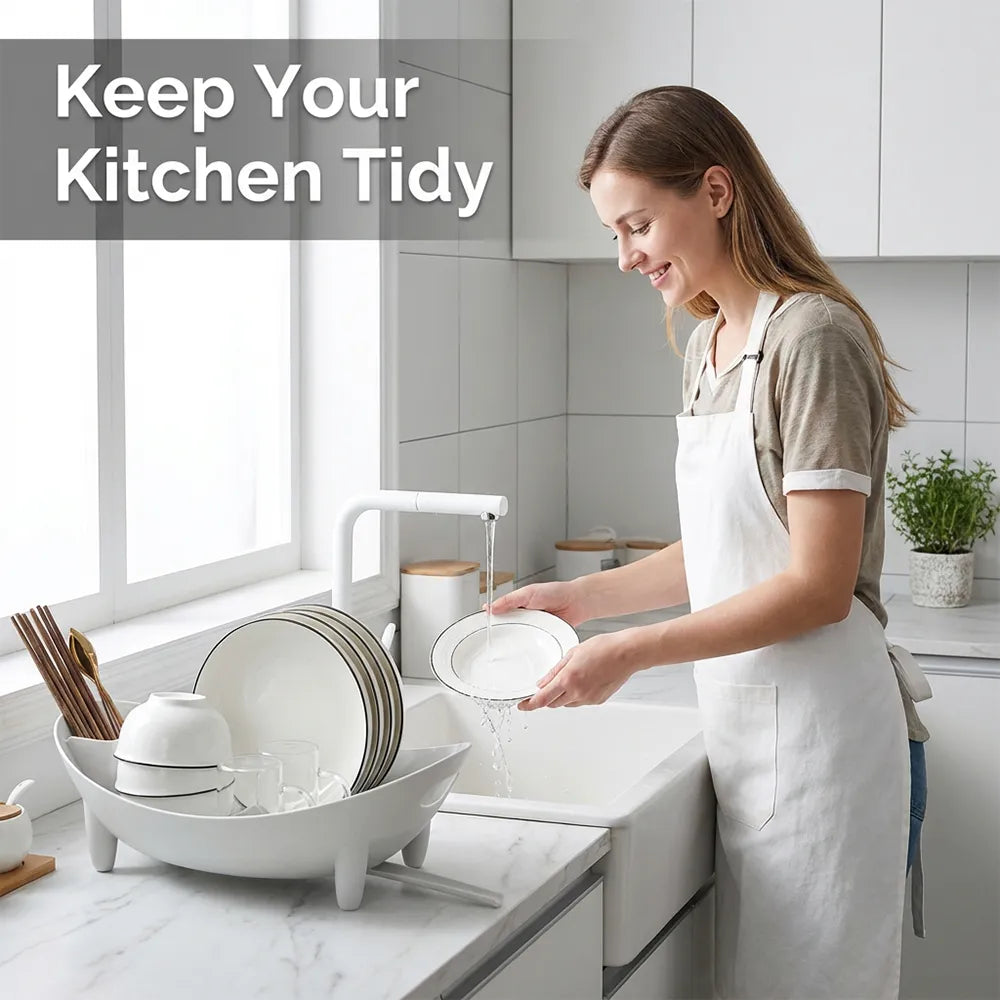 🍽️ Oval Dish Drying Rack with Utensil Holder